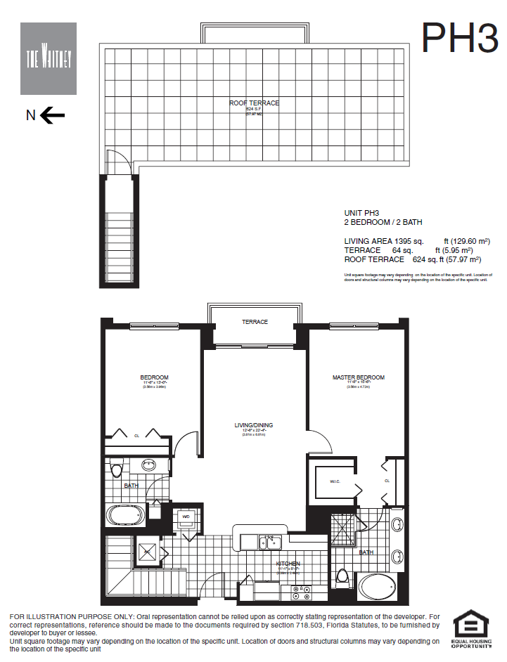 Floor plan for 2 beds, 2 baths, 1211 sqft